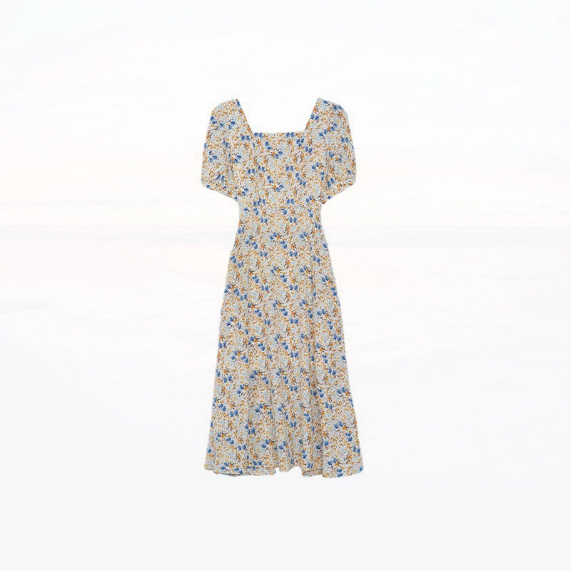 Floral dress for women summer 2024 new style French retro gentle style slim waist chiffon long skirt over the knee skirt - Image 5