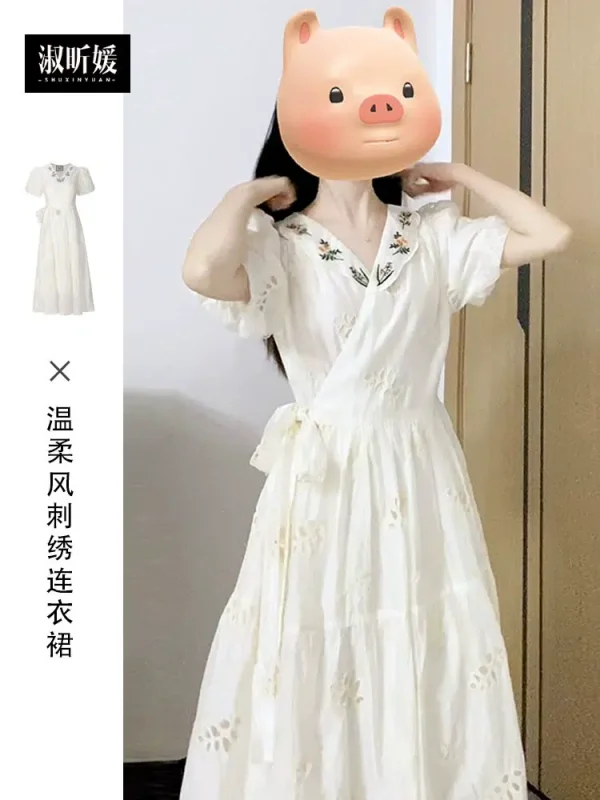 White embroidered dress for women summer 2024 new style French first love temperament high-end super nice long skirt