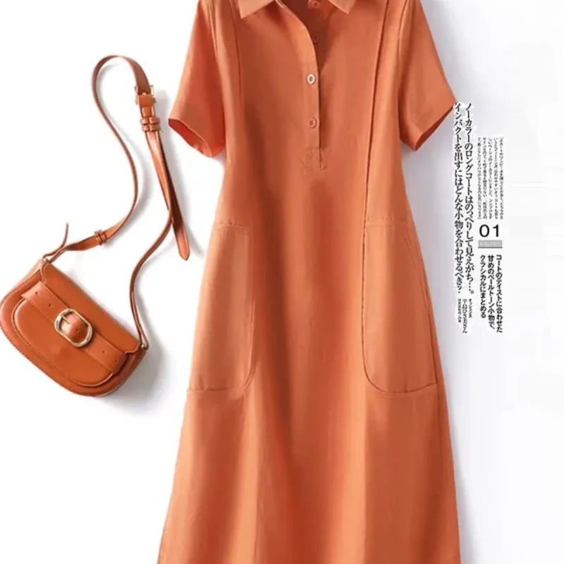 Pure cotton short-sleeved dress women's POLO collar 2024 new summer style temperament age-reducing casual slimming mid-length shirt dress