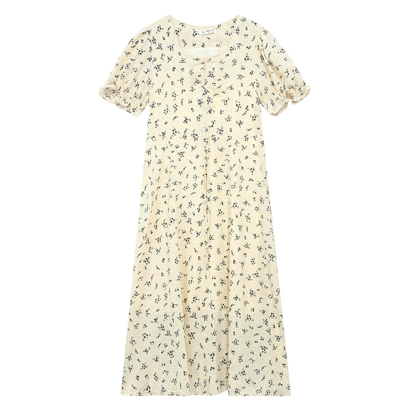 Plus size women's chiffon V-neck floral dress women's summer new fat mm slimming belly-covering a-line skirt long skirt - Image 5