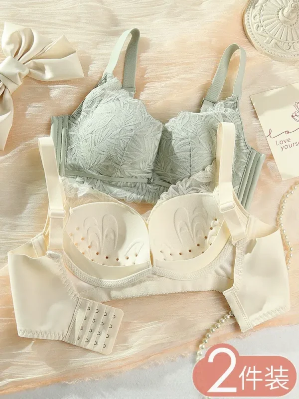 Latex underwear for women, thin, breathable, push-up, small breast support, anti-sagging, wire-free lace bra, summer
