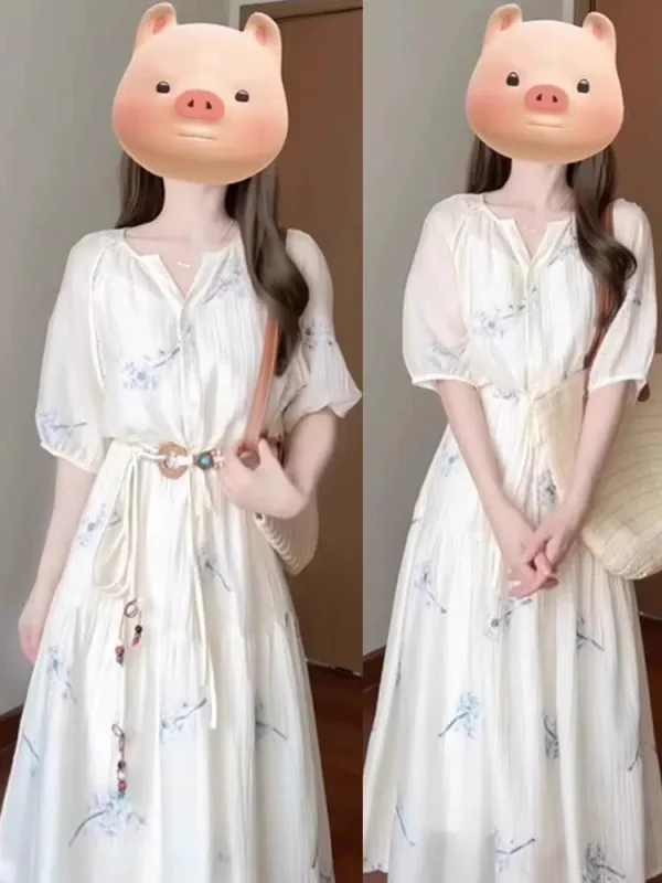 Unique and beautiful French floral dress for women 2024 new summer high-end exquisite style long skirt