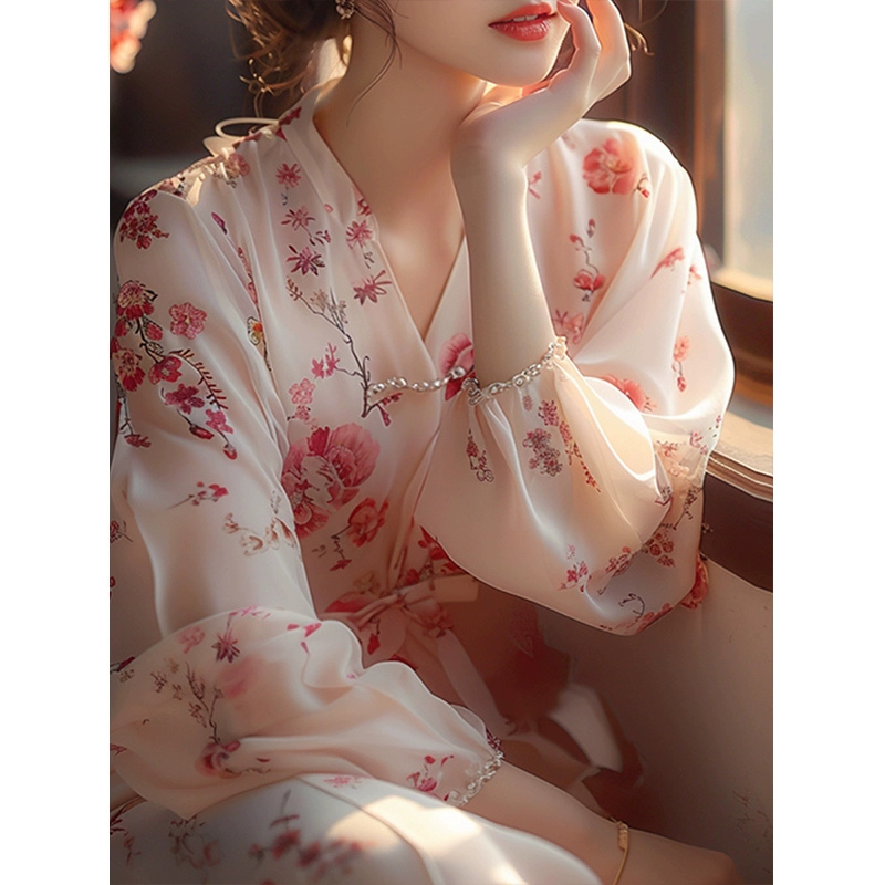 Spring floral skirt for small women in early spring 2024 new skirt plus size slimming breast chiffon dress - Image 2