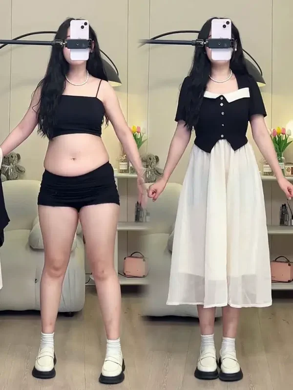 Plus size women's summer skirt dress for pear-shaped figure fat sister mm fake two-piece waist slimming long skirt