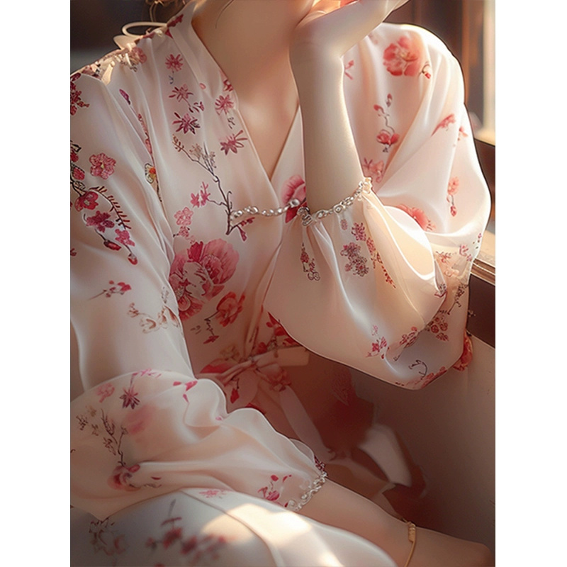 Spring floral skirt for small women in early spring 2024 new skirt plus size slimming breast chiffon dress - Image 4