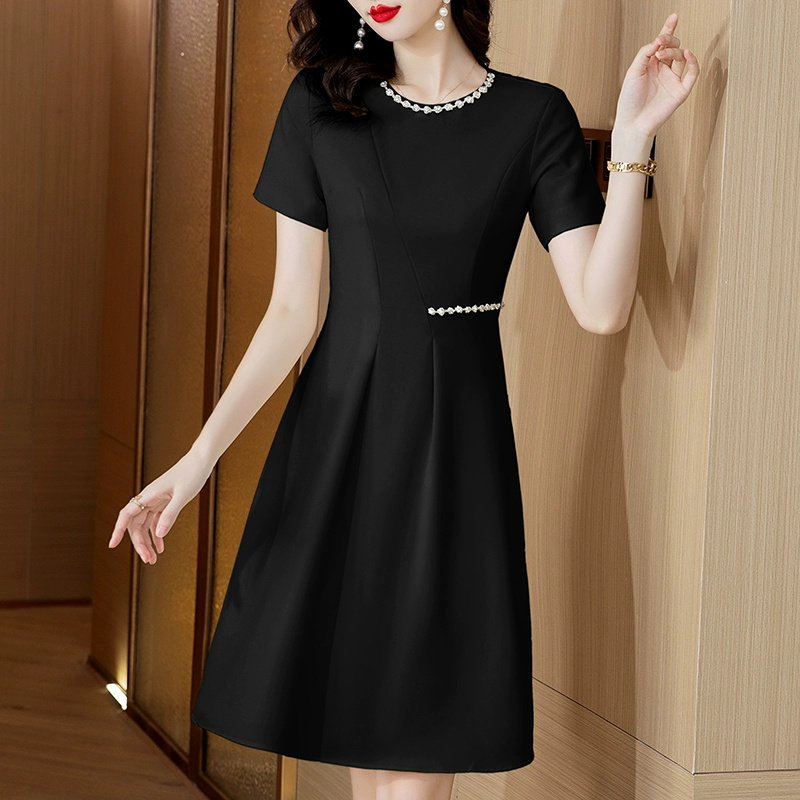 International big-name small fragrant dress for women summer 2024 new ladylike temperament diamond round neck small A-line skirt - Image 3