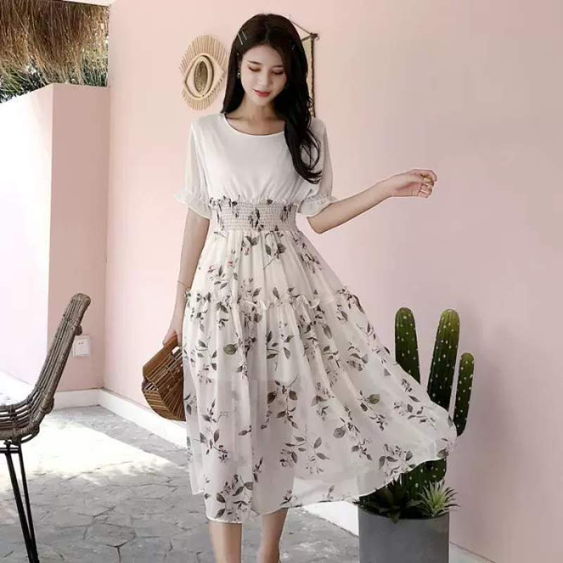 Chiffon floral dress summer spring 2023 new style waist slimming skirt fairy super fairy style - Image 2