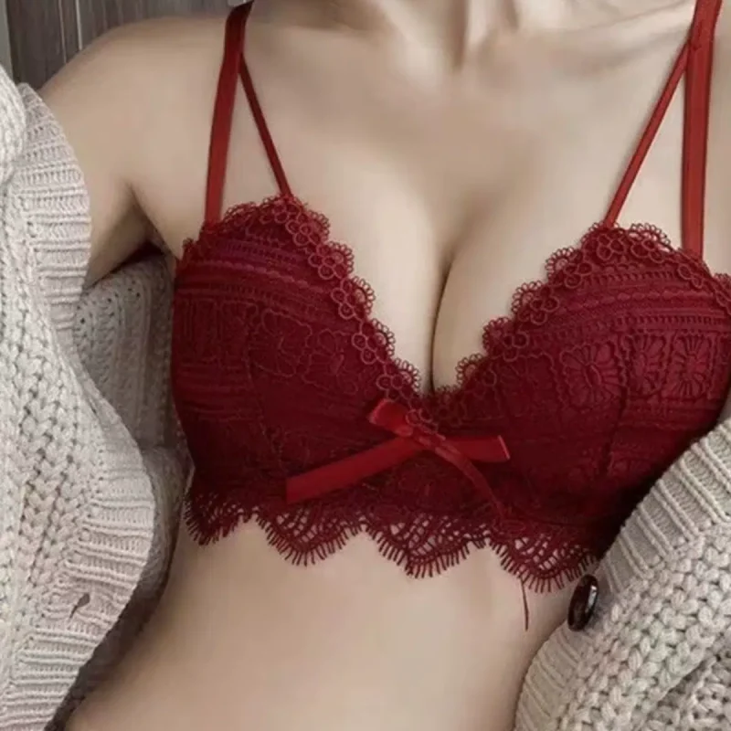 Small breast push-up no wire sexy lace bra set