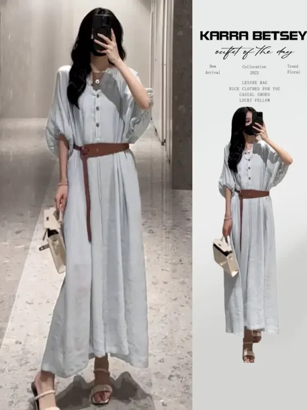 2024 New Small French Blue Dress Summer Women's Wear Temperament Light Luxury High-Quality Waist Long Dress