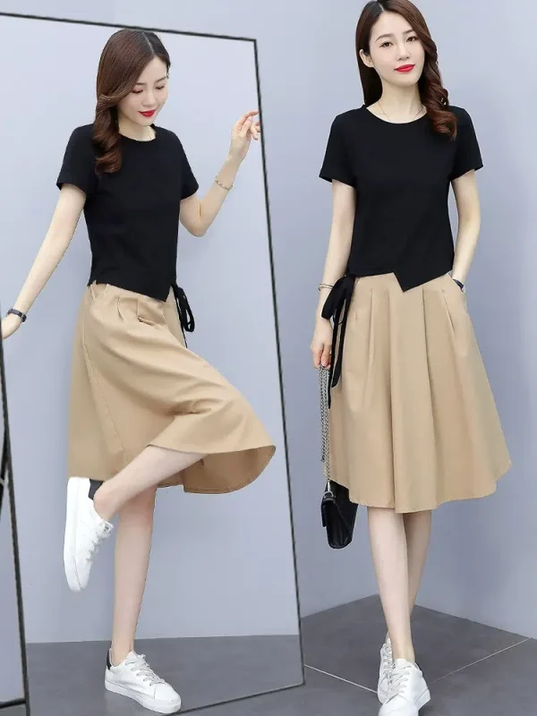 Two-piece cotton and linen dress summer 2024 new summer dress temperament women's age-reducing waist skirt suit skirt