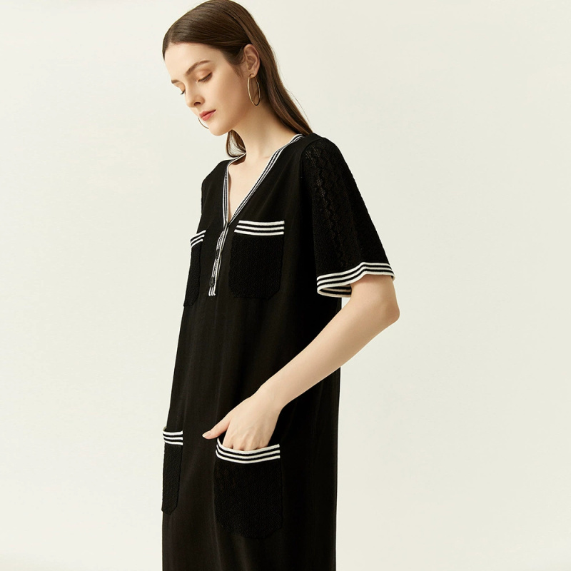[Xiaoxiang Loose Knitted Dress] New Summer Tencel French Hollow Off-White Long Dress - Image 3