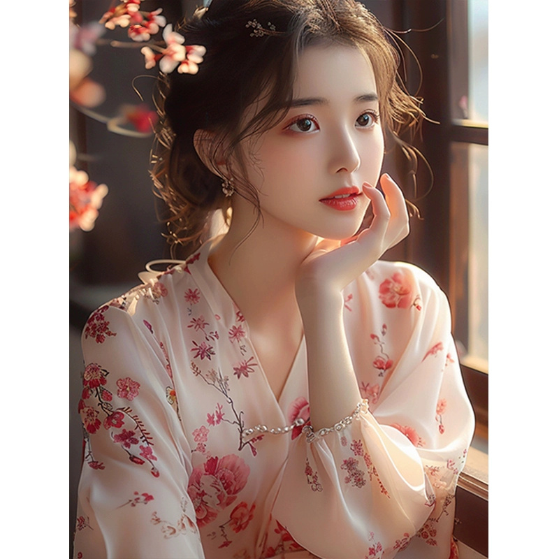 Spring floral skirt for small women in early spring 2024 new skirt plus size slimming breast chiffon dress - Image 3