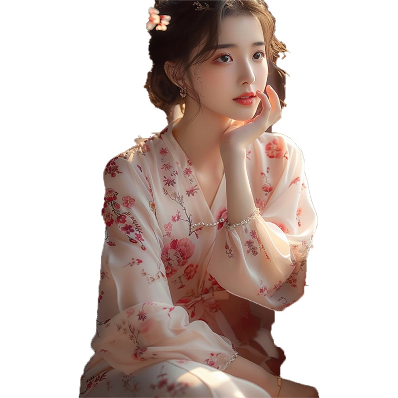Spring floral skirt for small women in early spring 2024 new skirt plus size slimming breast chiffon dress - Image 5